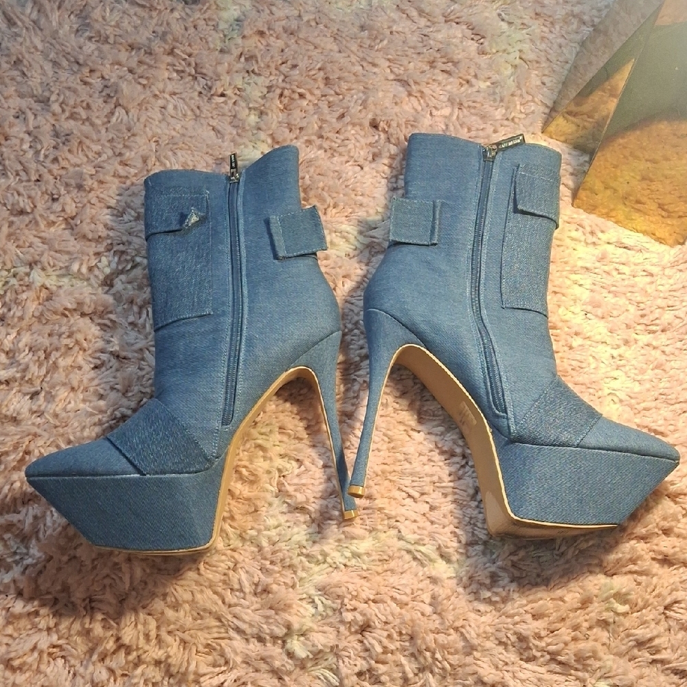 Cape Robbin Blue Patchwork Pointed-Toe Denim Stil… - image 4